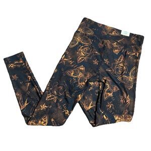 No Boundaries Women's Sueded Ankle Leggings Size S/M Black With Brown Print